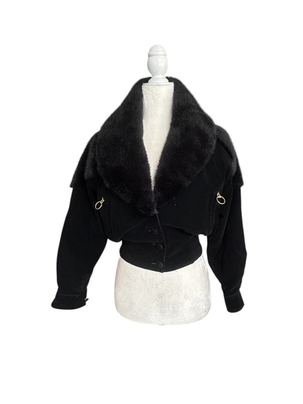 Faux Suede Cropped Jacket w/ Removable Faux Fur Collar | Luxe Statement- Small - Picture 10 of 12
